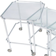 1930s Italian art decò Silver Brass Nest Cart Nesting Coffee Tables