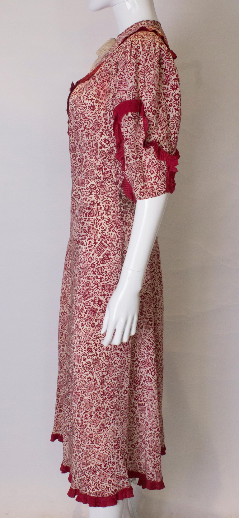 1930s Ivory and Burgundy Silk Gown at 1stDibs