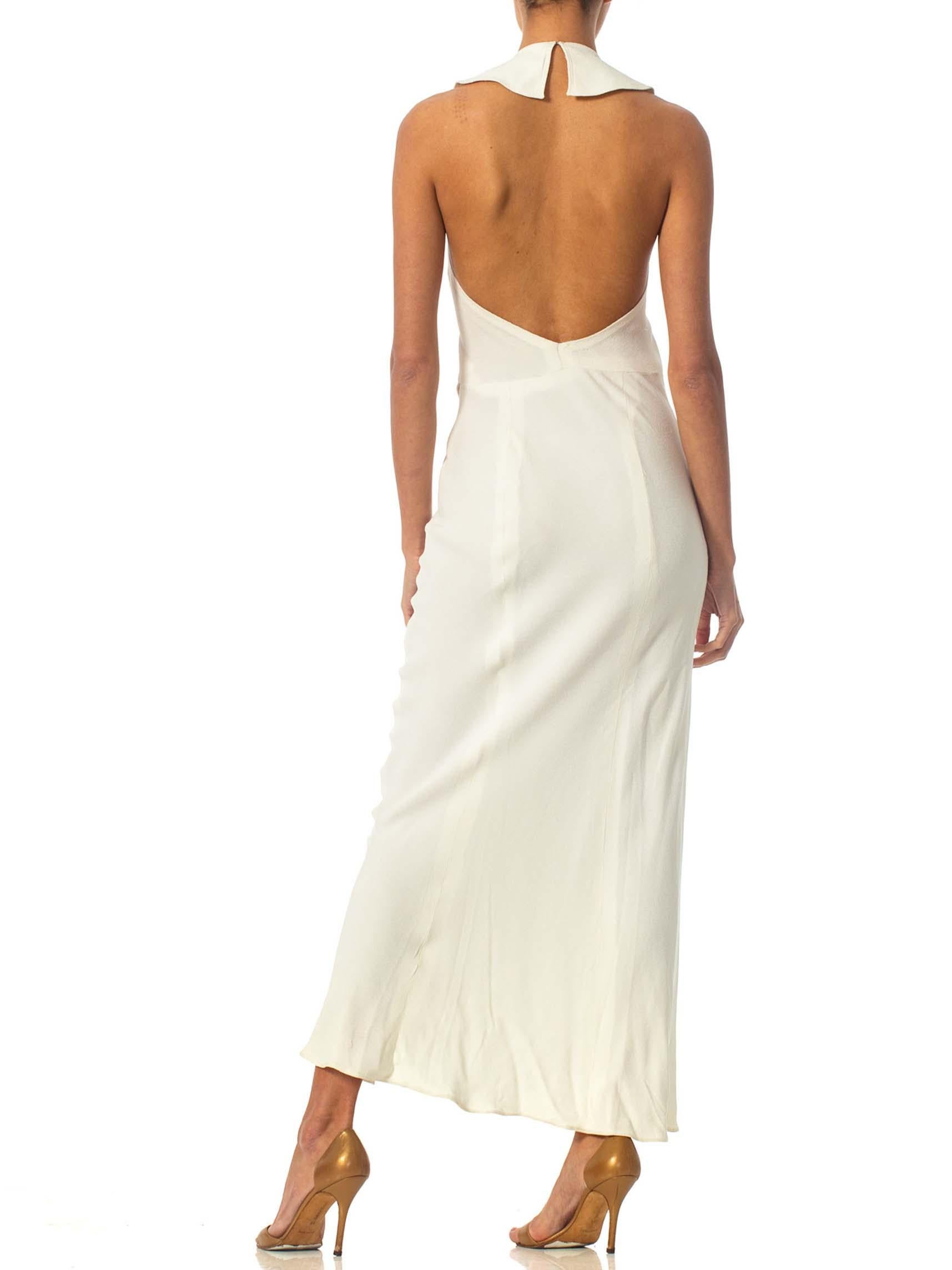 Women's 1930S Ivory Bias Cut Rayon & Silk Crepe Back Satin Backless Gown With Glass But