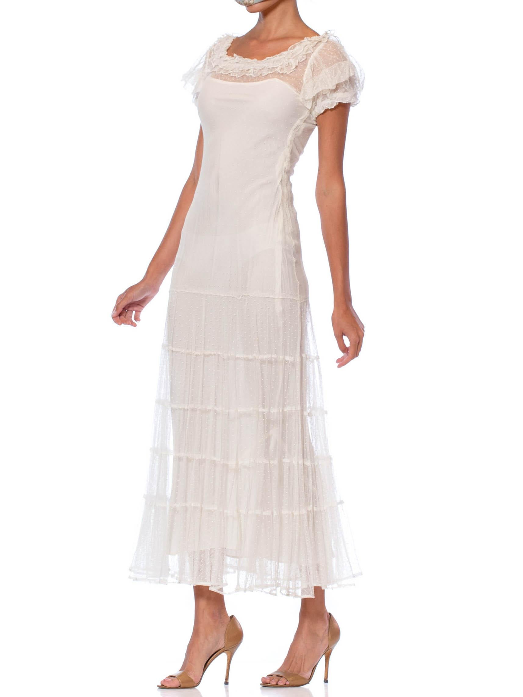 1930S Ivory Cotton Pointelle Net Maxi Dress With Rayon Bias Lining 3
