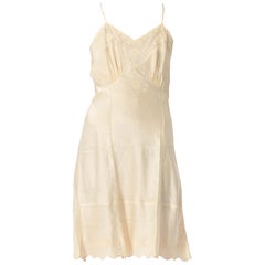 1930S Ivory Hand Embroidered Silk Charmeuse Slip Dress
