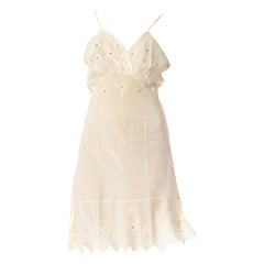 1940S Ivory Hand Embroidered Silk Crepe De Chine Couture Slip Dress With Satin 