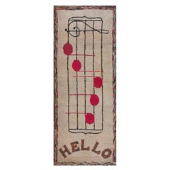 1930s Ivory Music Note Design Antique American Hooked Rug 3
 x 7
5" Carpet