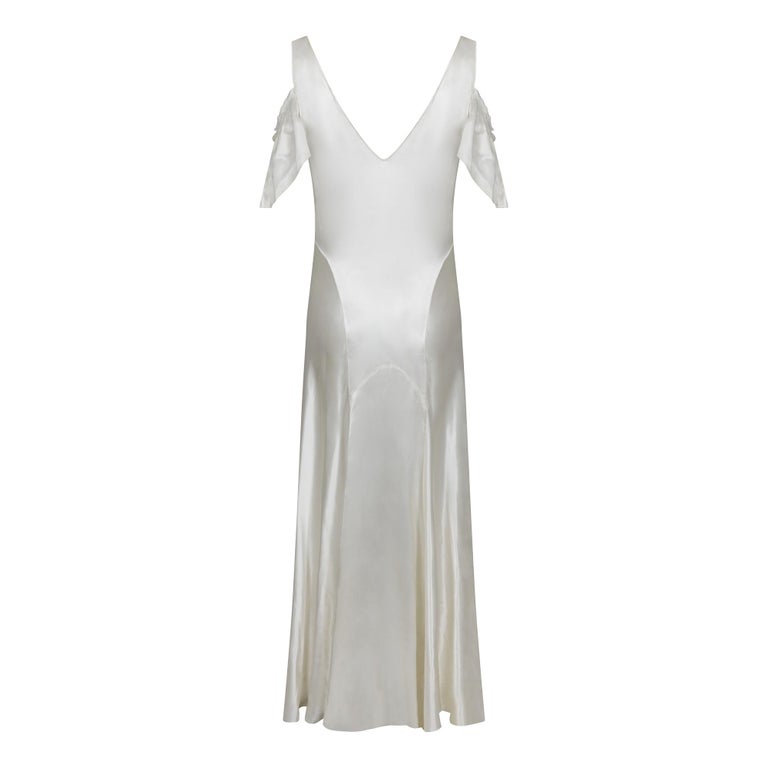 Gray 1930s Ivory Satin Wedding Dress For Sale