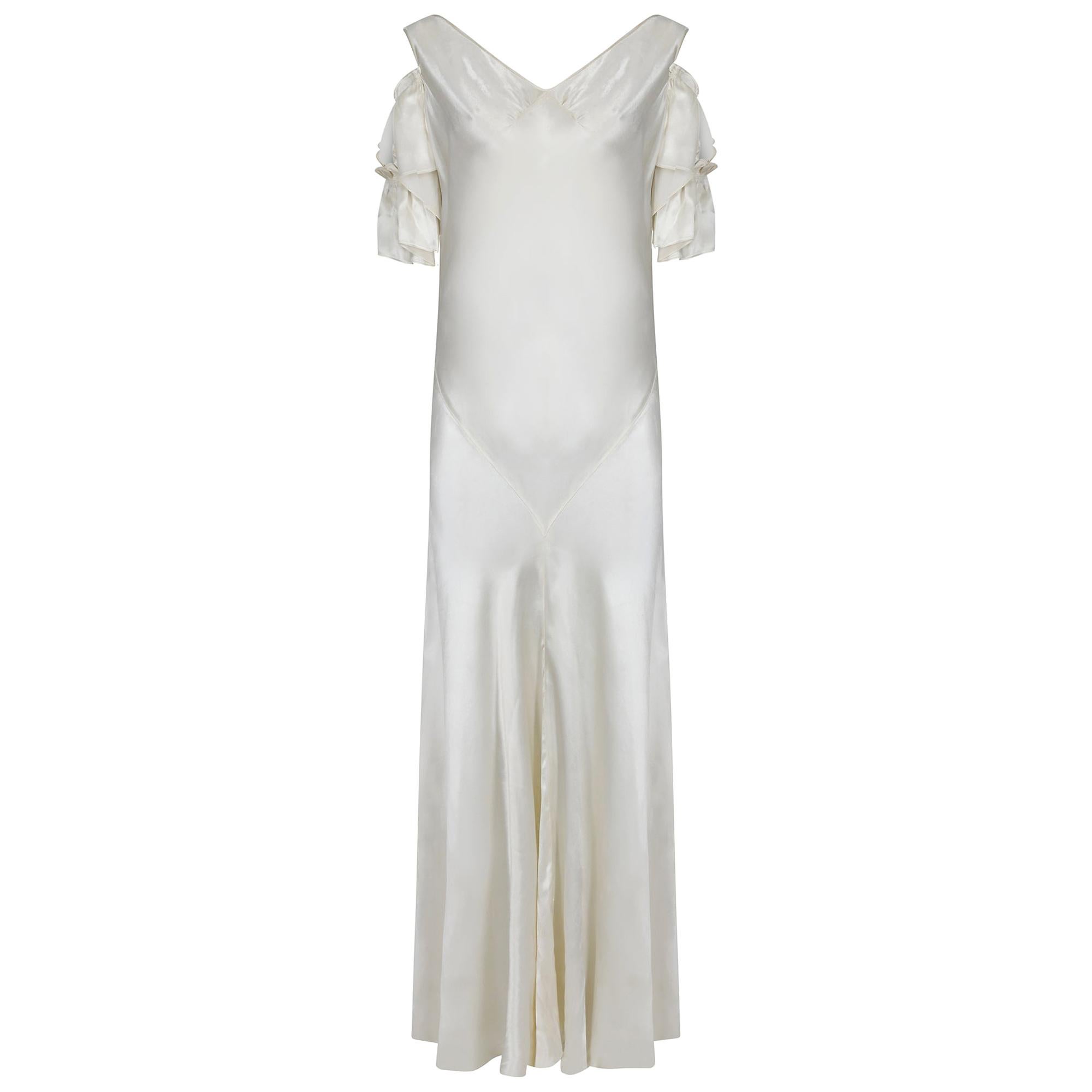 Elfenbeinfarbenes Satin-Hochzeitskleid aus den 1930er Jahren
