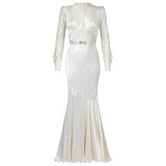 1930s Ivory Silk Bias Cut Wedding Dress with Original Belt 