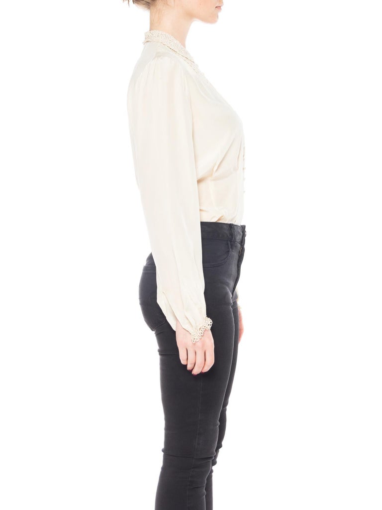 1930S Ivory Haute Couture Silk Crepe De Chine Long Sleeve Blouse With ...