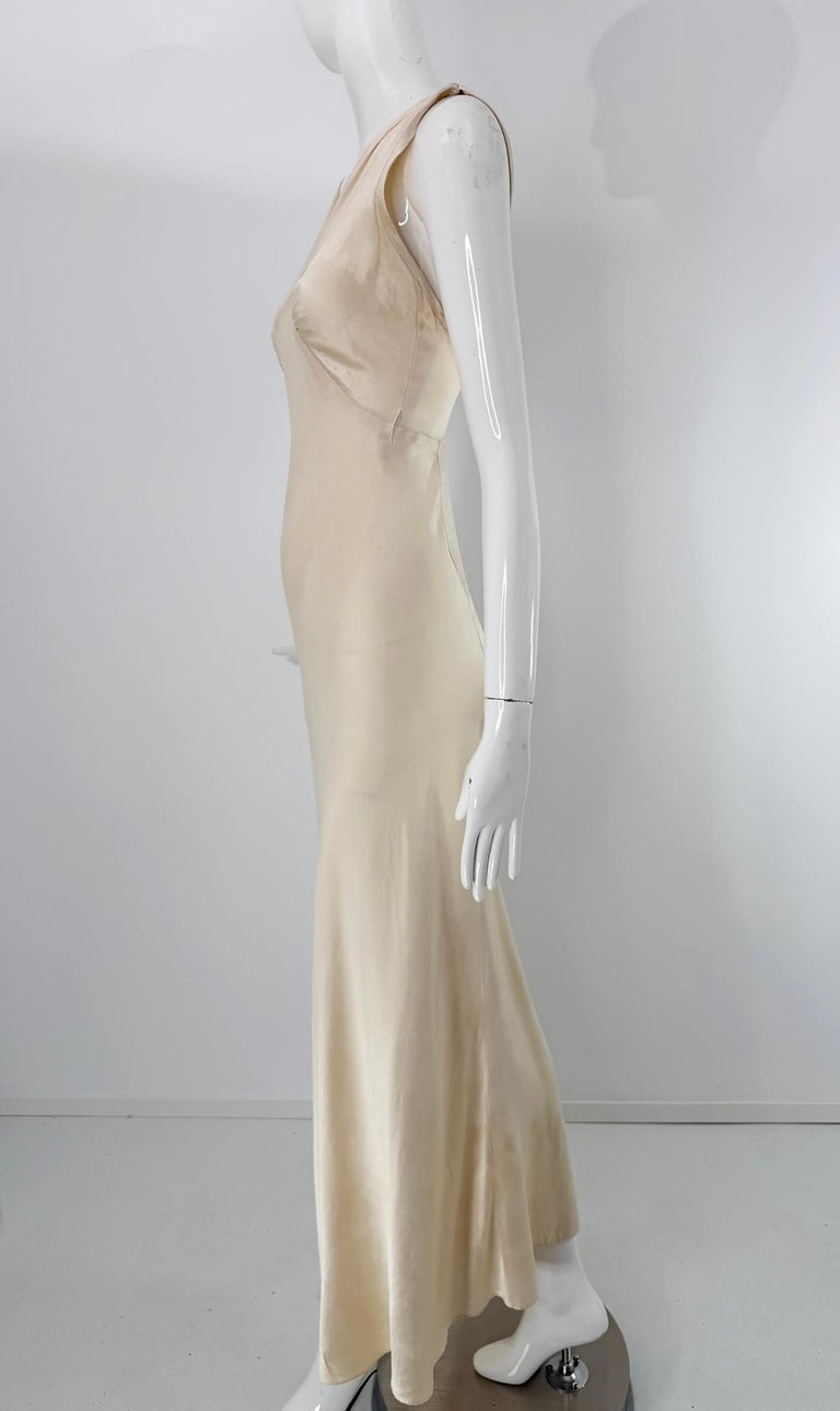 1930's backless dress 1930s Ivory Silk Satin Bias Cut Evening Wedding V Neck Open Back For Sale at 1stDibs Lace wedding dress WeddingsTravelLifestyle's Bachelorette Collection on Size:X-Large Bodice Design
