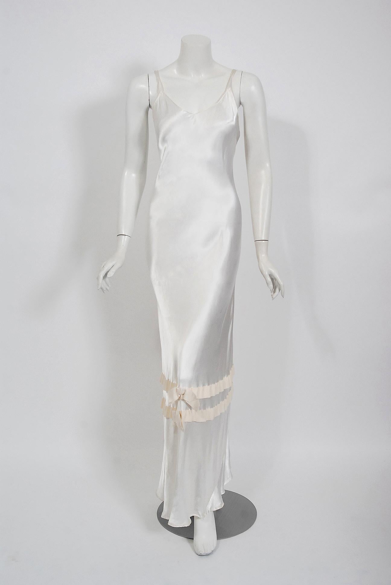 Gray 1930's Ivory Spiderweb Novelty Lace Belted Jacket & Matching Silk Bias-Cut Dress