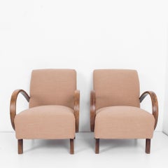 1930s J. Halabala Fawn Upholstered Armchairs, a Pair