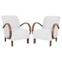 1930s J. Halabala White Upholstered Armchairs, a Pair