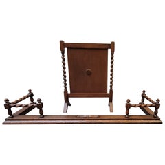 1930s, Jacobean Style Barley Twist Oak Fire Fender And Fire Screen