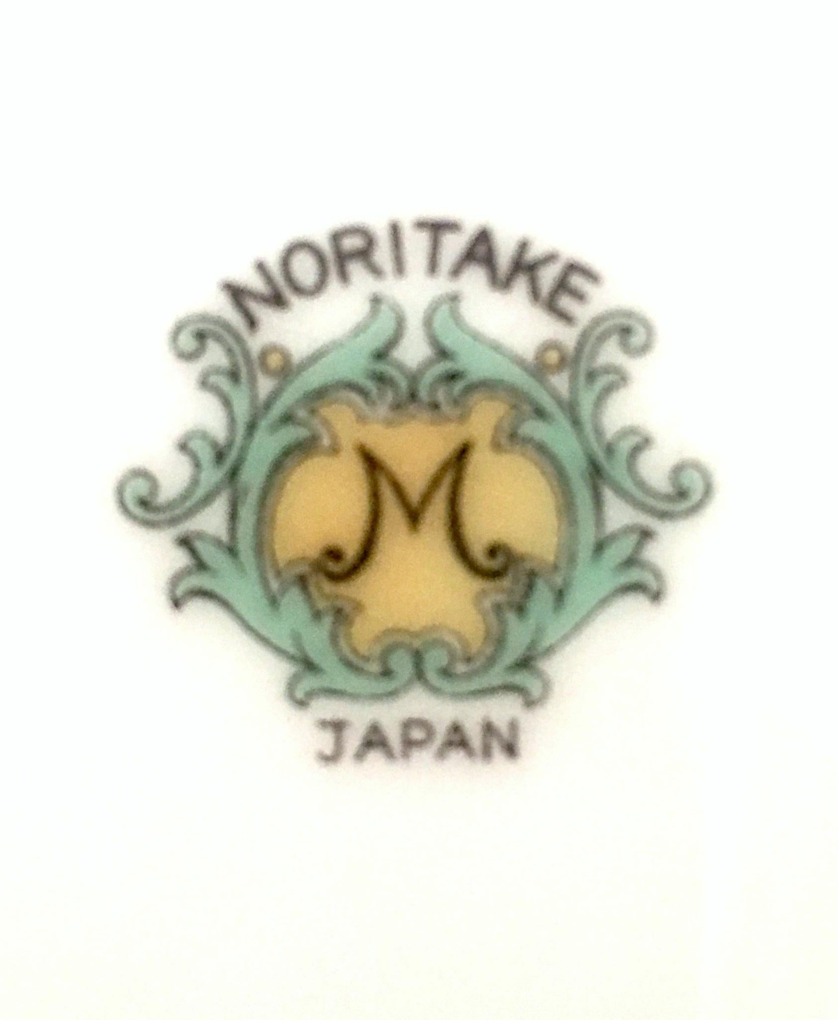 Noritake M Japan Salad Dessert Plates Wide Blue Border 7.75 Hand Painted Set of 4
