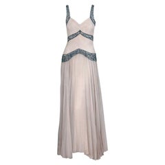 Vintage 1930's Jay Thorpe Couture Elfenbein Creme Perlen Seide Bias-Cut Göttin Kleid