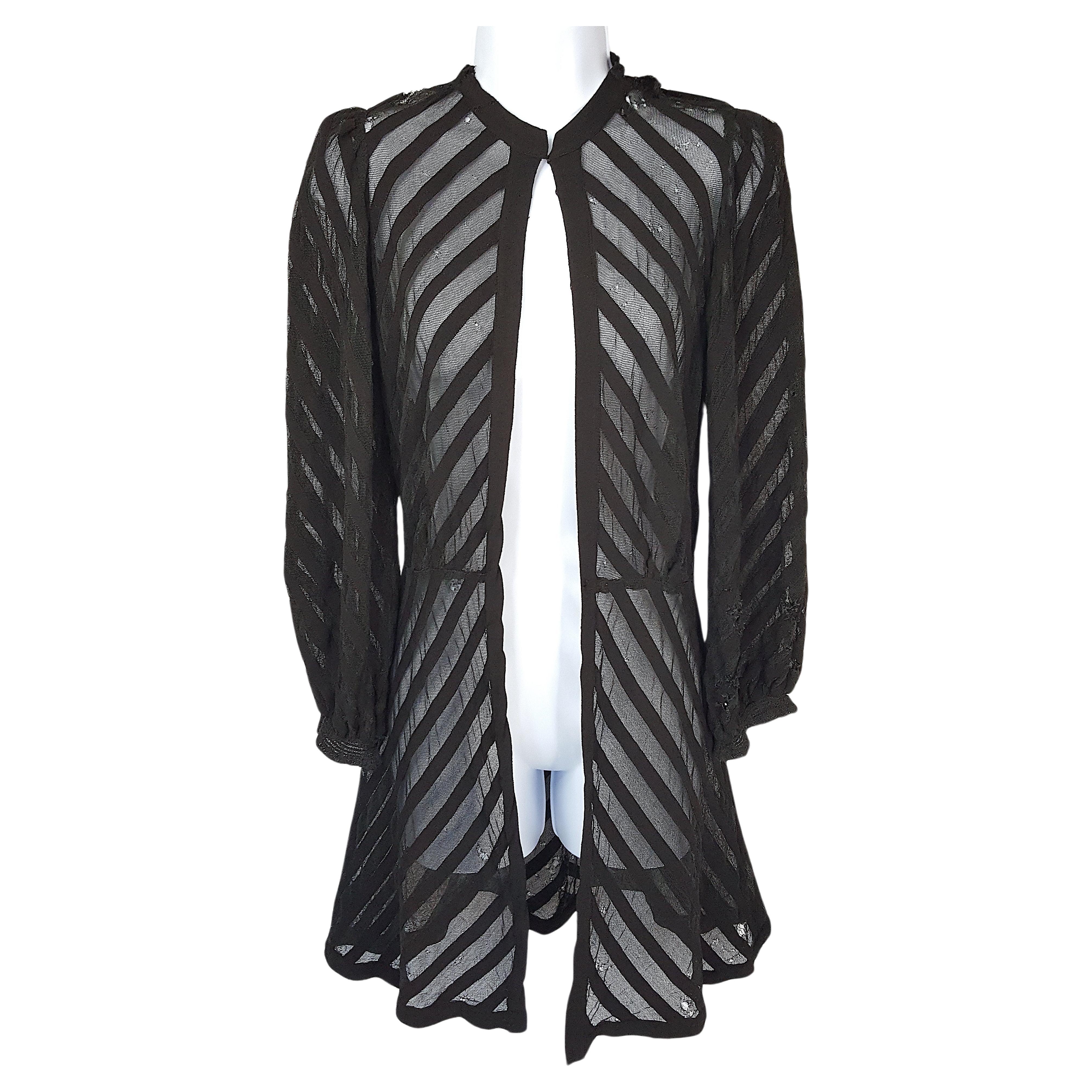 1930s JeanneLavinParis ArtDeco TulleSilk CoutureAdaptation Black Evening Jacket For Sale