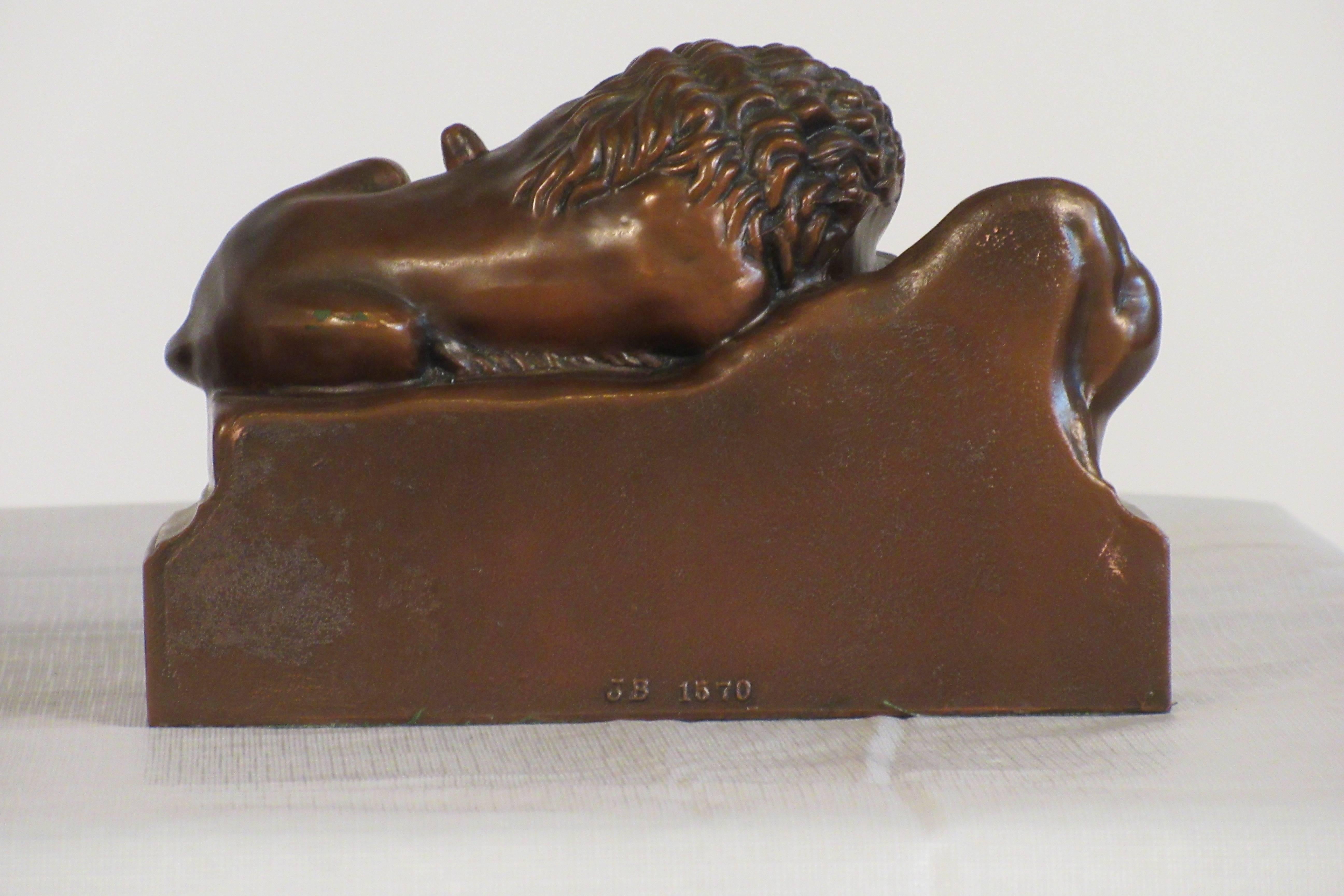 1930s, Jennings Brothers Bronze Coated Lion of Lucerne Bookends 2