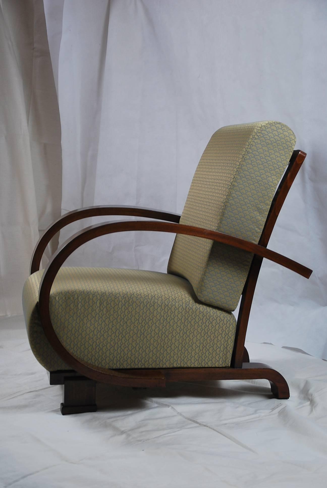 Walnut 1930s Jindrich Halabala Art Deco Armchair