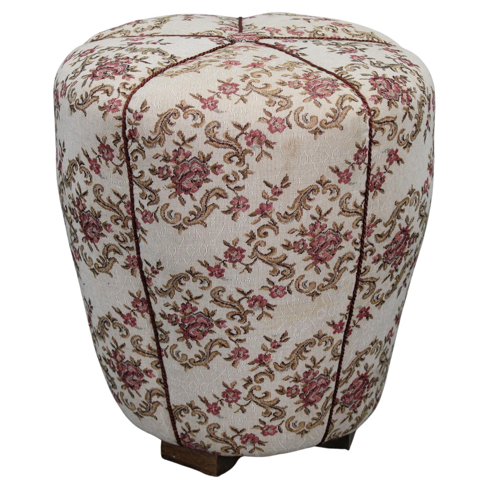 1930s Jindřich Halabala Art Deco Stool with Floral Upholstery, Czechoslovakia