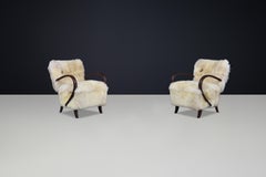 1930s Jindřich Halabala Bentwood Lounge Chairs in Sheepskin, Thonet