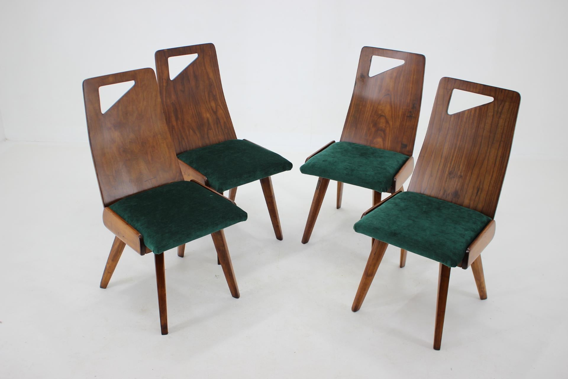 Art déco J.Kroha ensemble de 4 chaises de salle à manger très rares pour grand hôtel, Tchécoslovaquie, années 1930 en vente