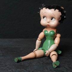 1930s American Wooden Jointed Betty Boop Green Dress Fleischer Studios Doll
