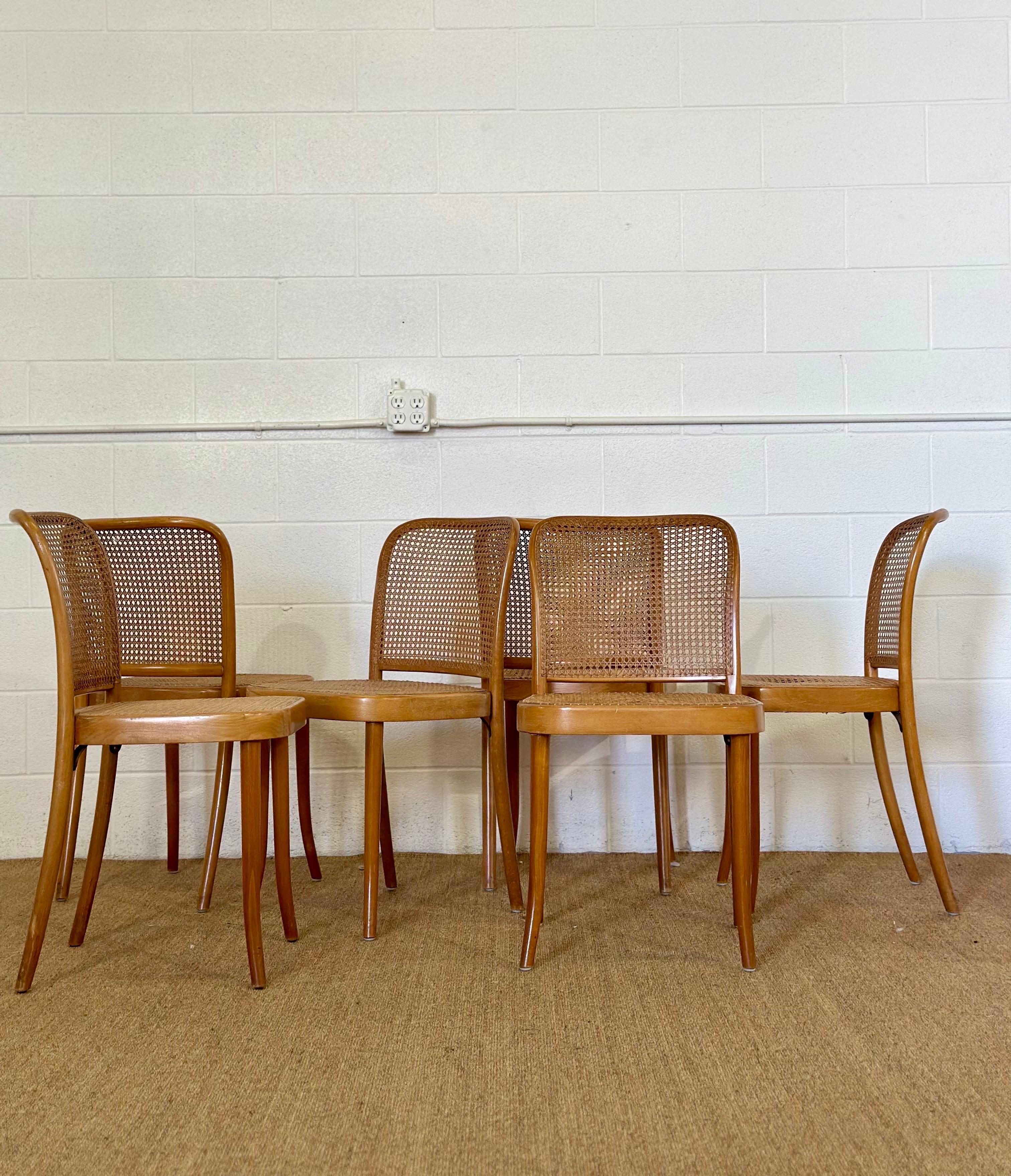 1930er Josef Hoffmann Nr. 811 Prag Bugholz & Rohrgeflecht Esszimmerstühle - 6er Set im Angebot 10
