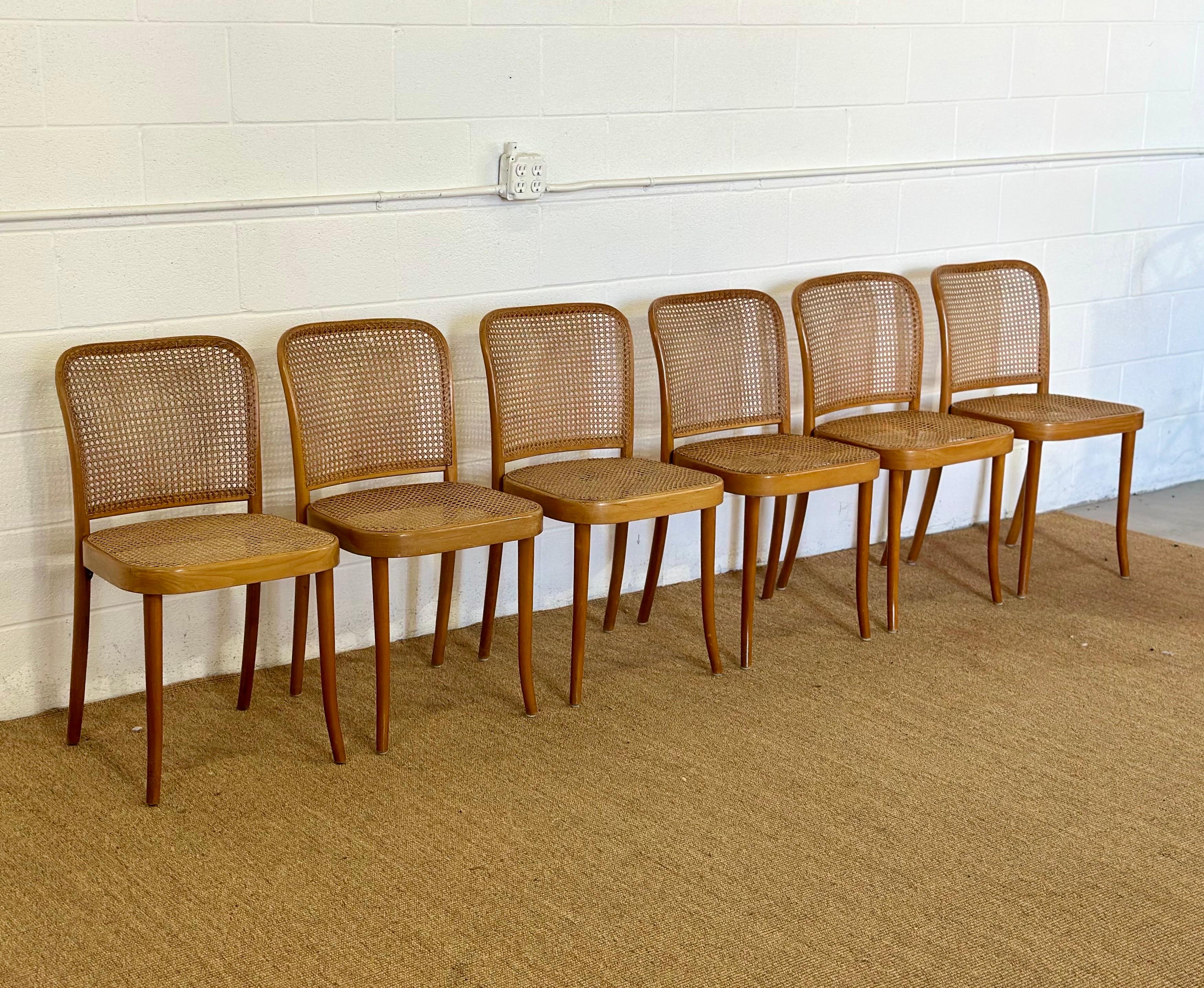 1930er Josef Hoffmann Nr. 811 Prag Bugholz & Rohrgeflecht Esszimmerstühle - 6er Set (Bauhaus) im Angebot
