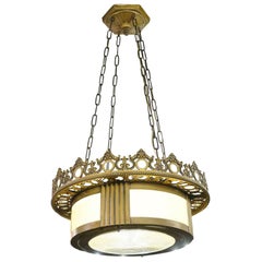 Used 1930s Judaic Bronze Art Deco Pendant Light from a NYC Synagogue
