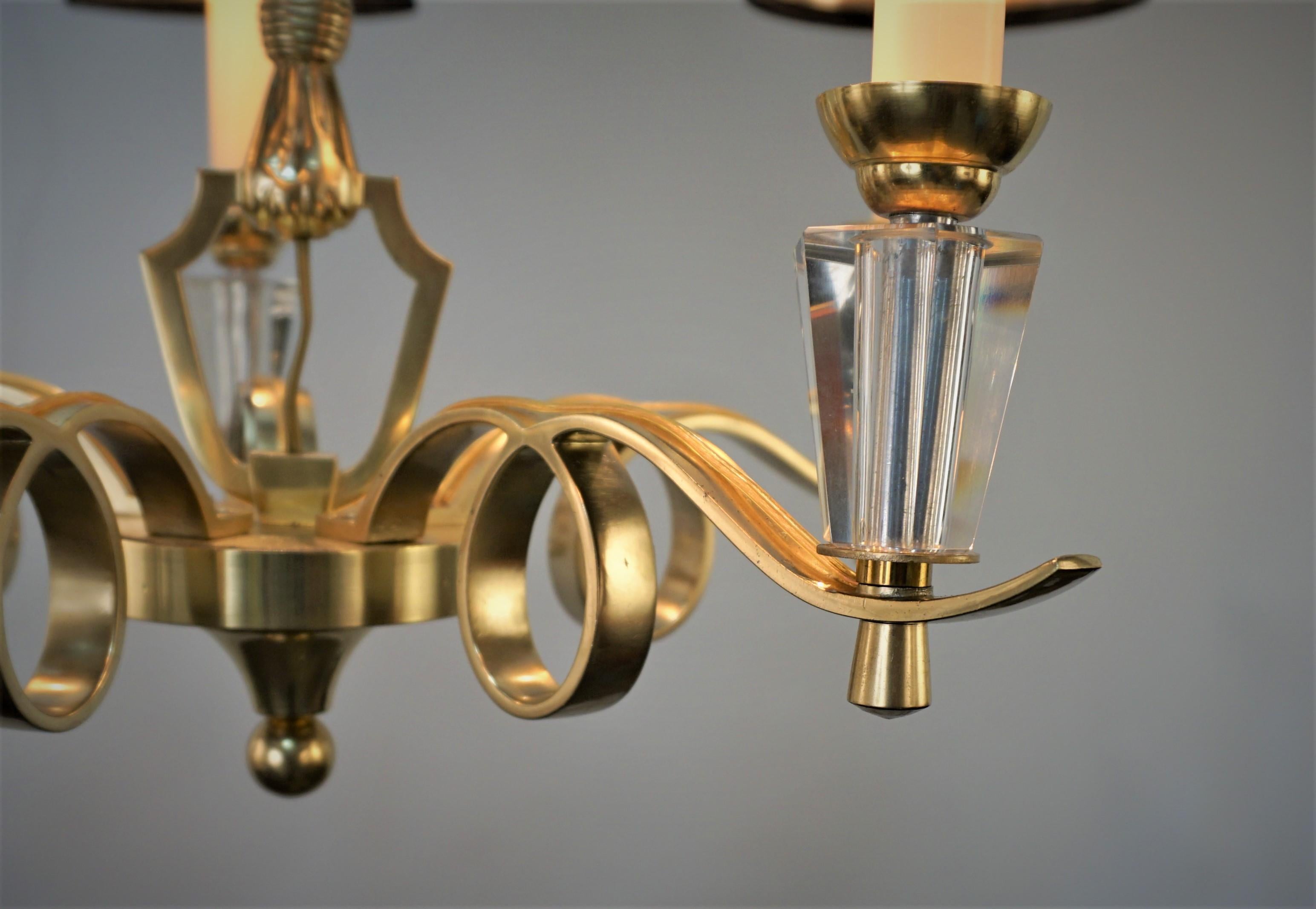 French 1930s Jules Leleu Bronze Chandelier For Sale