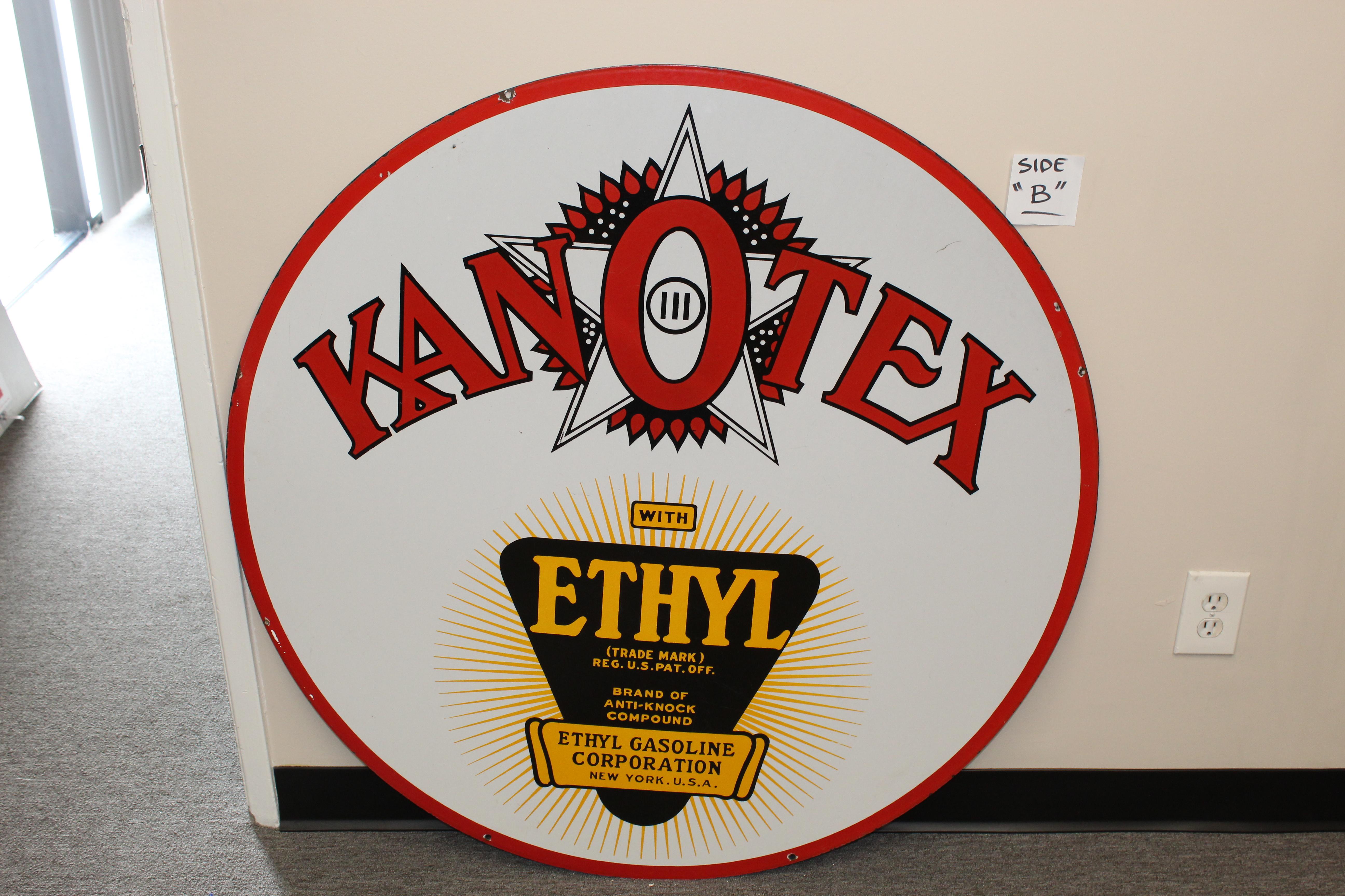 1930s Kanotex Ethyl Gasoline Porcelain Sign For Sale 1