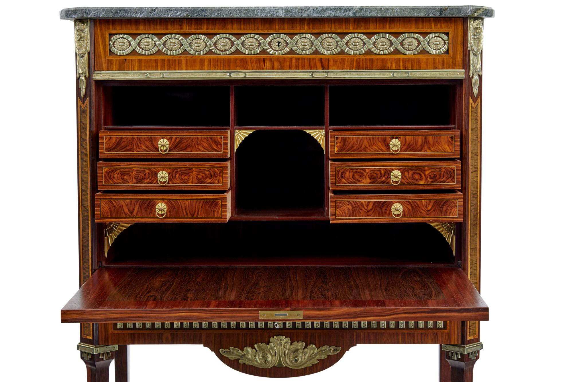 1930’s kingwood inlaid Swedish marble top secretaire For Sale 3