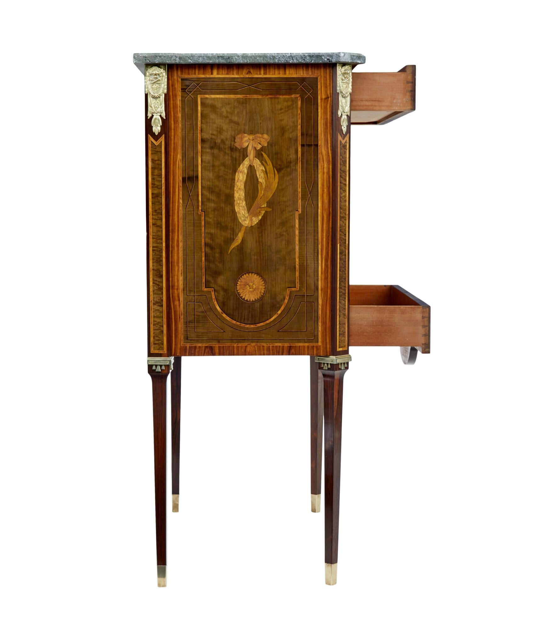Ormolu 1930’s kingwood inlaid Swedish marble top secretaire For Sale