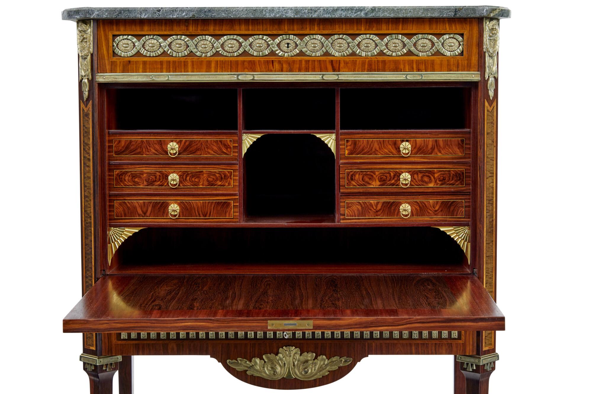 1930’s kingwood inlaid Swedish marble top secretaire For Sale 2