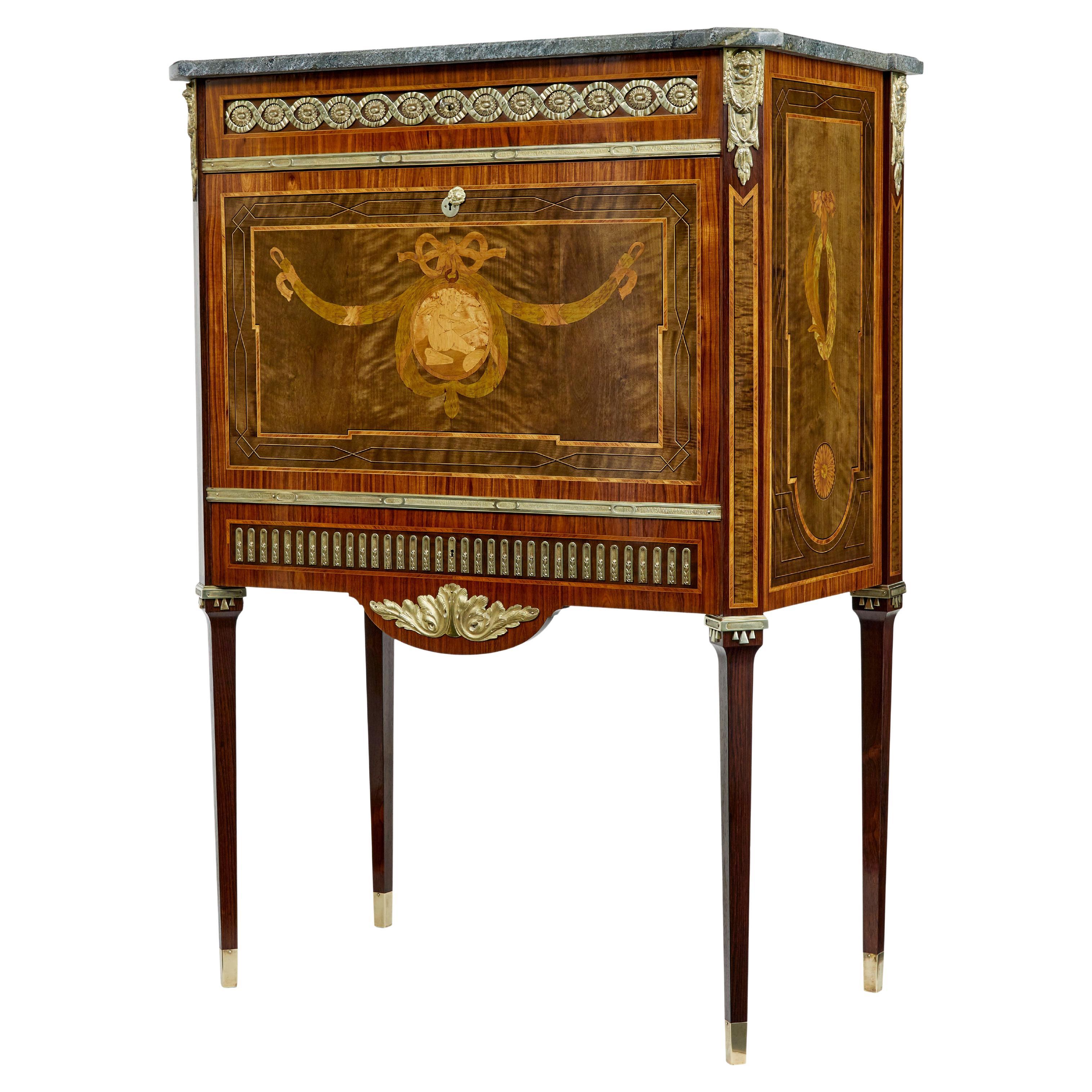 1930’s kingwood inlaid Swedish marble top secretaire For Sale