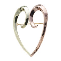 1930s Krementz Green Rose Gold Heart Brooch