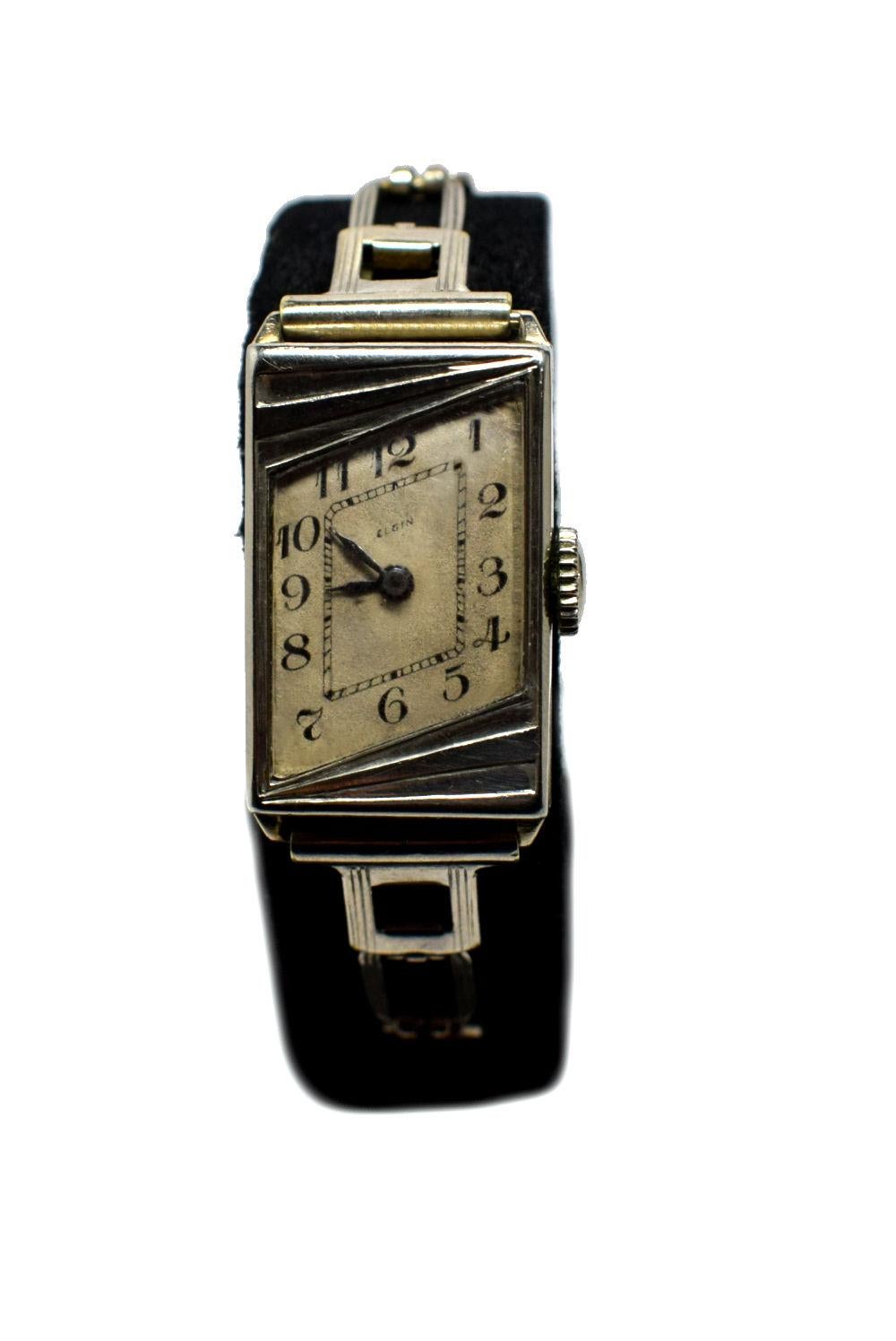 Women's 1930s Ladies Art Deco 14 Karat Gold Filled Wristwatch by Elgin