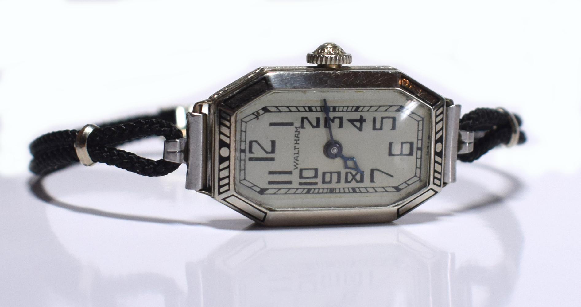 North American 1930s Ladies Art Deco Enamel Waltham Wristwatch