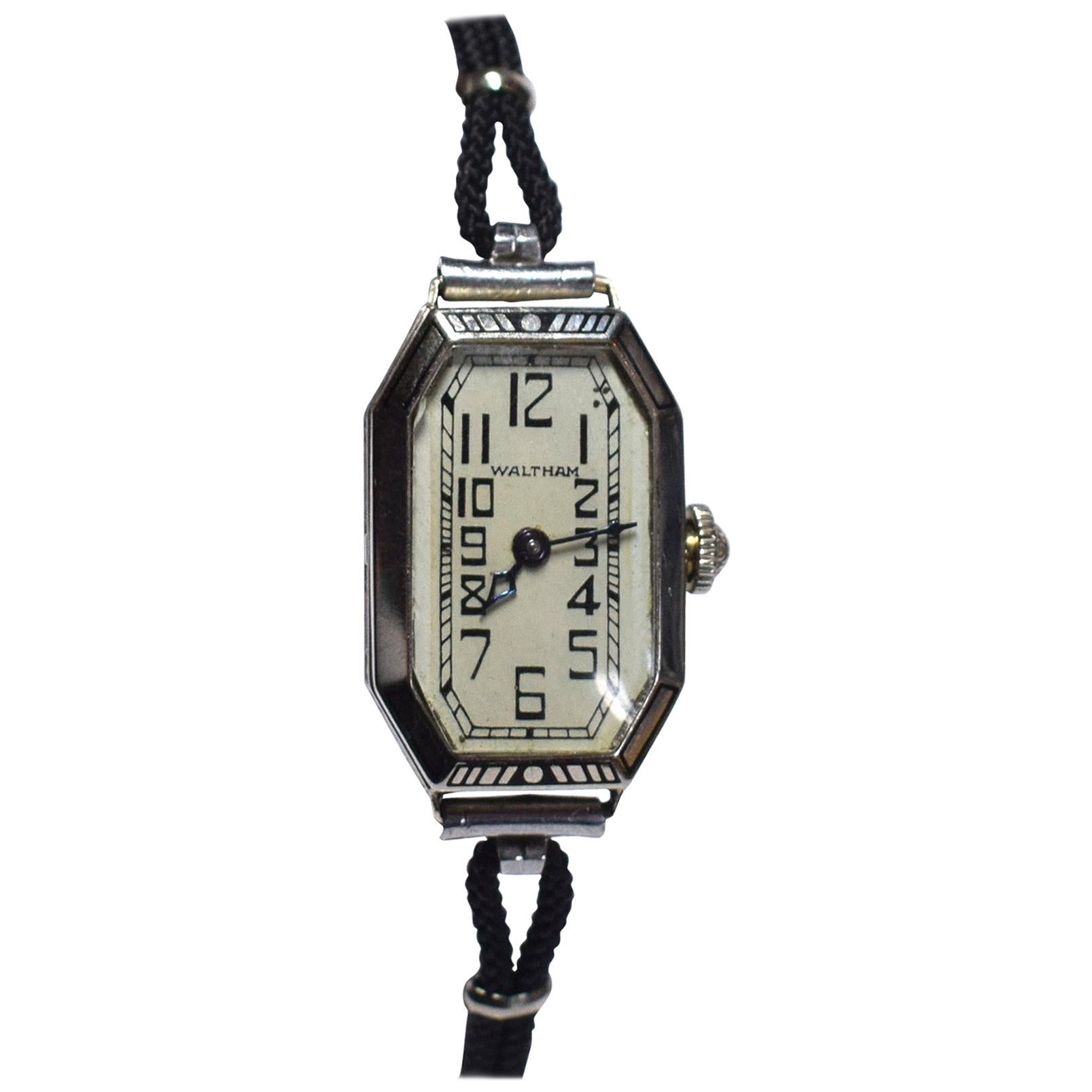 1930s Ladies Art Deco Enamel Waltham Wristwatch