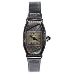 1930s Ladies Art Deco White 14-Karat Gold Enamel Wrist Watch