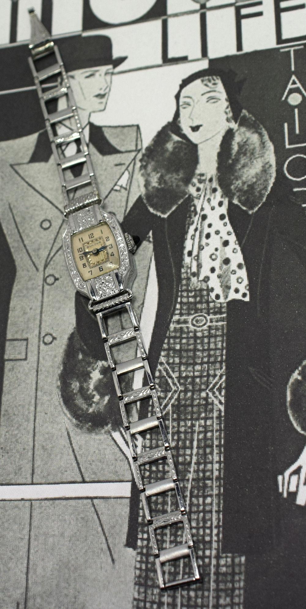 1930s Ladies Art Deco White Gold Filled Wristwatch 1