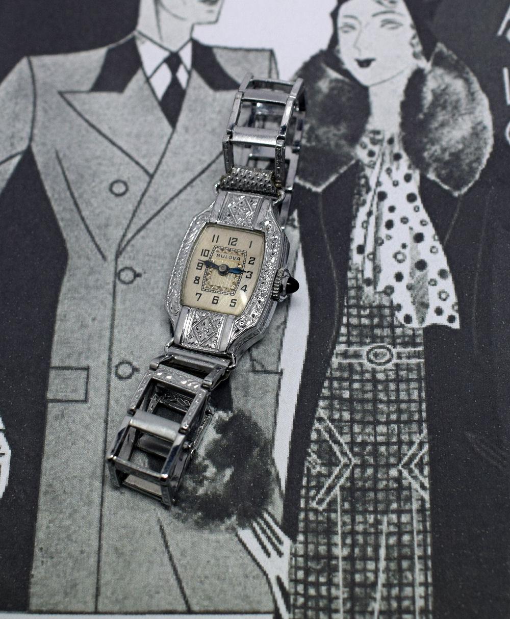 1930s Ladies Art Deco White Gold Filled Wristwatch 2