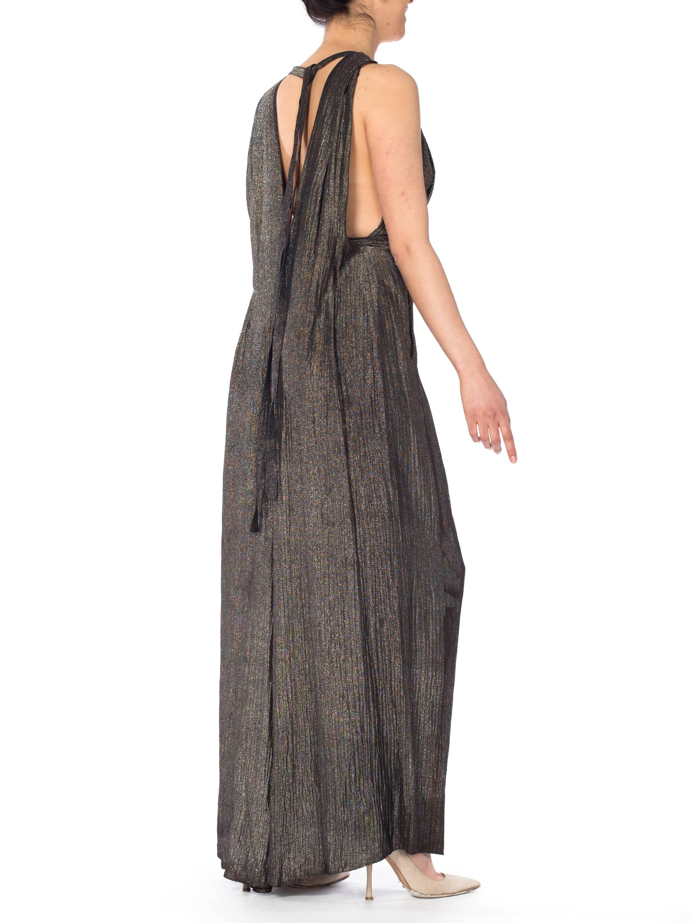 Women's MORPHEW COLLECTION Black & Gold Antique Patina Silk Lamé  Gown With Low Back An For Sale