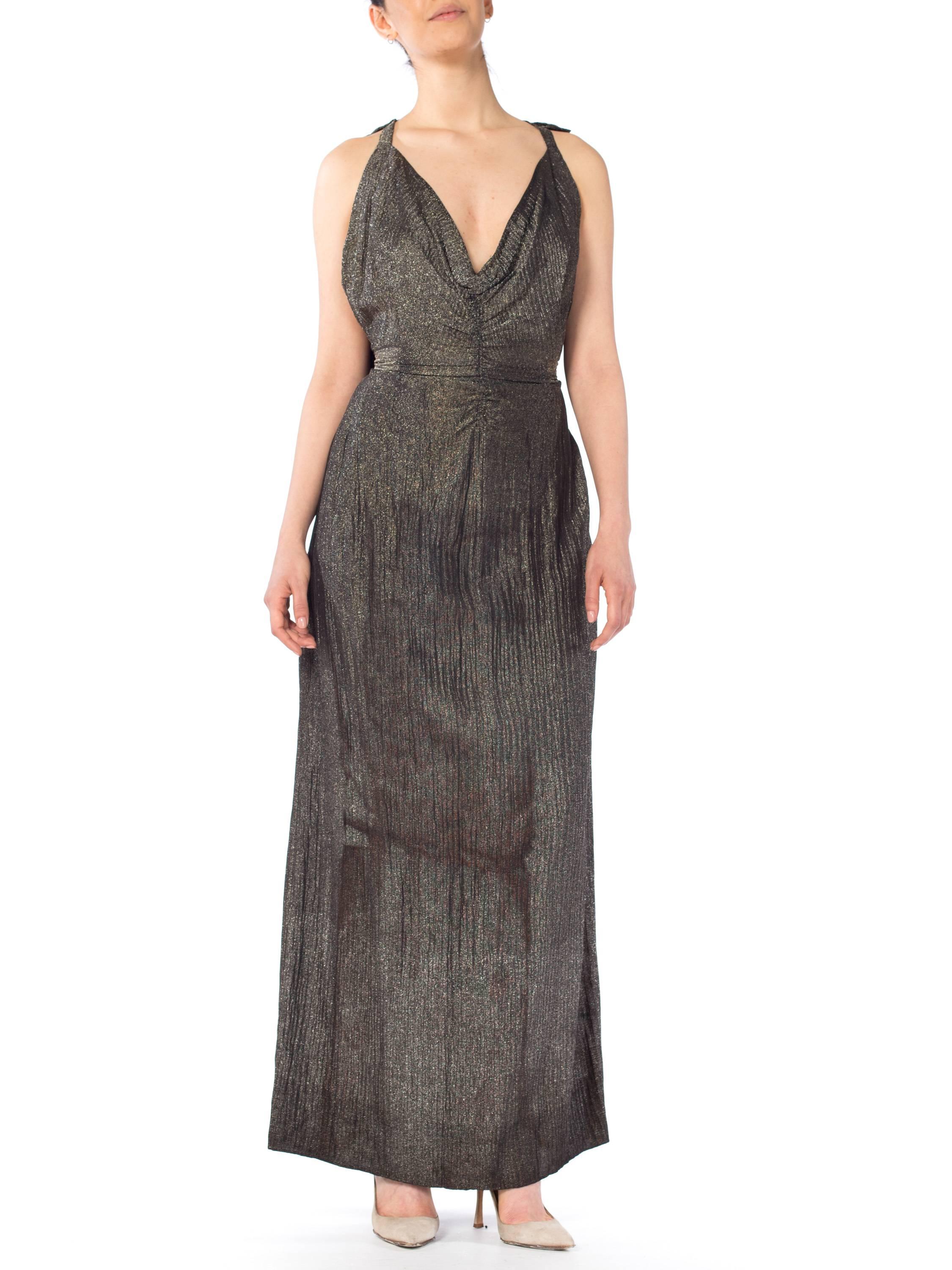 MORPHEW COLLECTION Black & Gold Antique Patina Silk Lamé  Gown With Low Back An For Sale 1