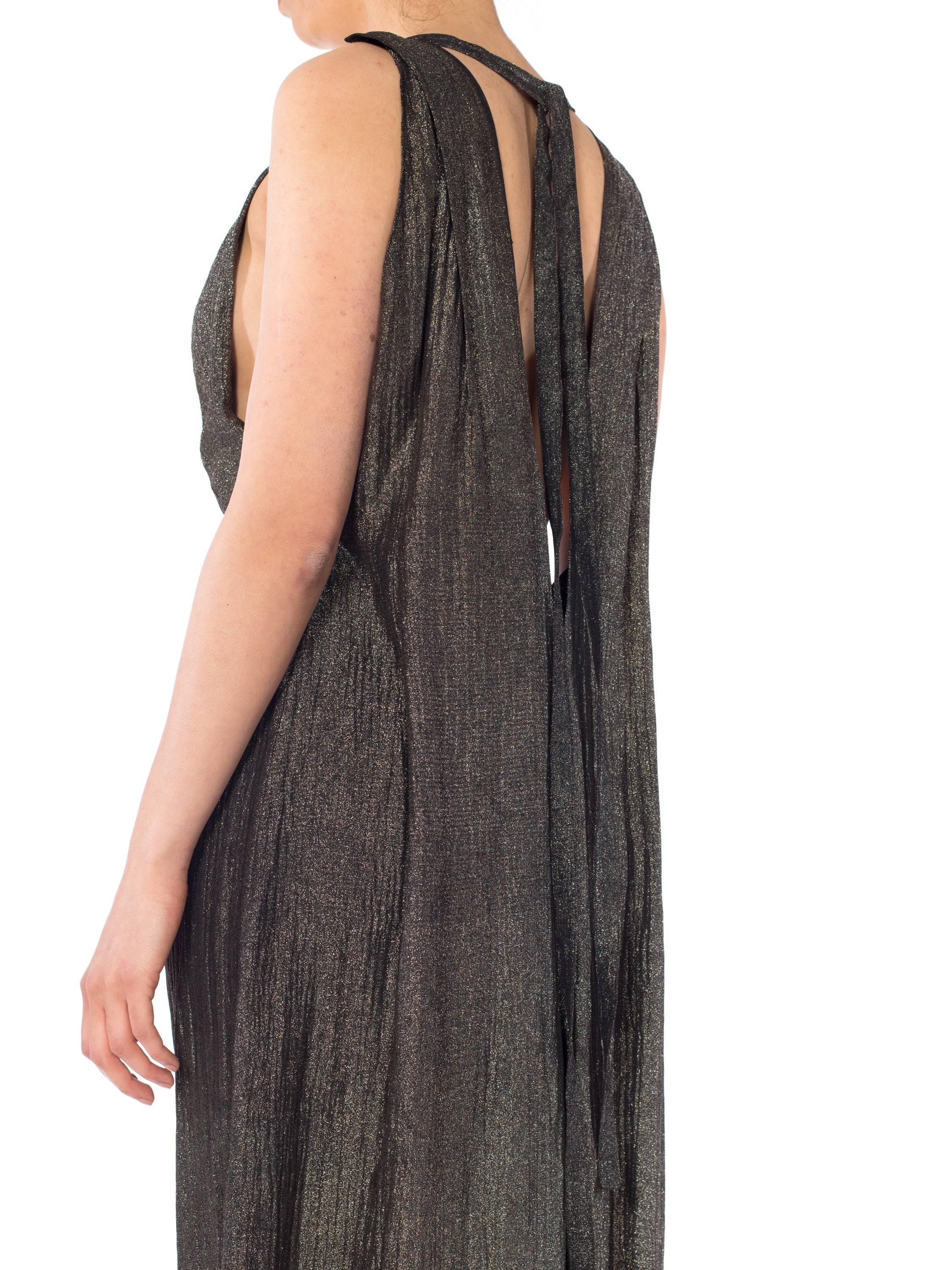 MORPHEW COLLECTION Black & Gold Antique Patina Silk Lamé  Gown With Low Back An For Sale 4