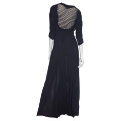1930S Black Haute Couture Silk Chiffon Bare Midriff  Gown With Silver Lamé Deta