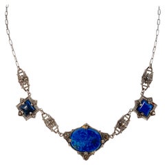 1930s Lapis Lazuli and Marcasite Sterling Silver Necklace