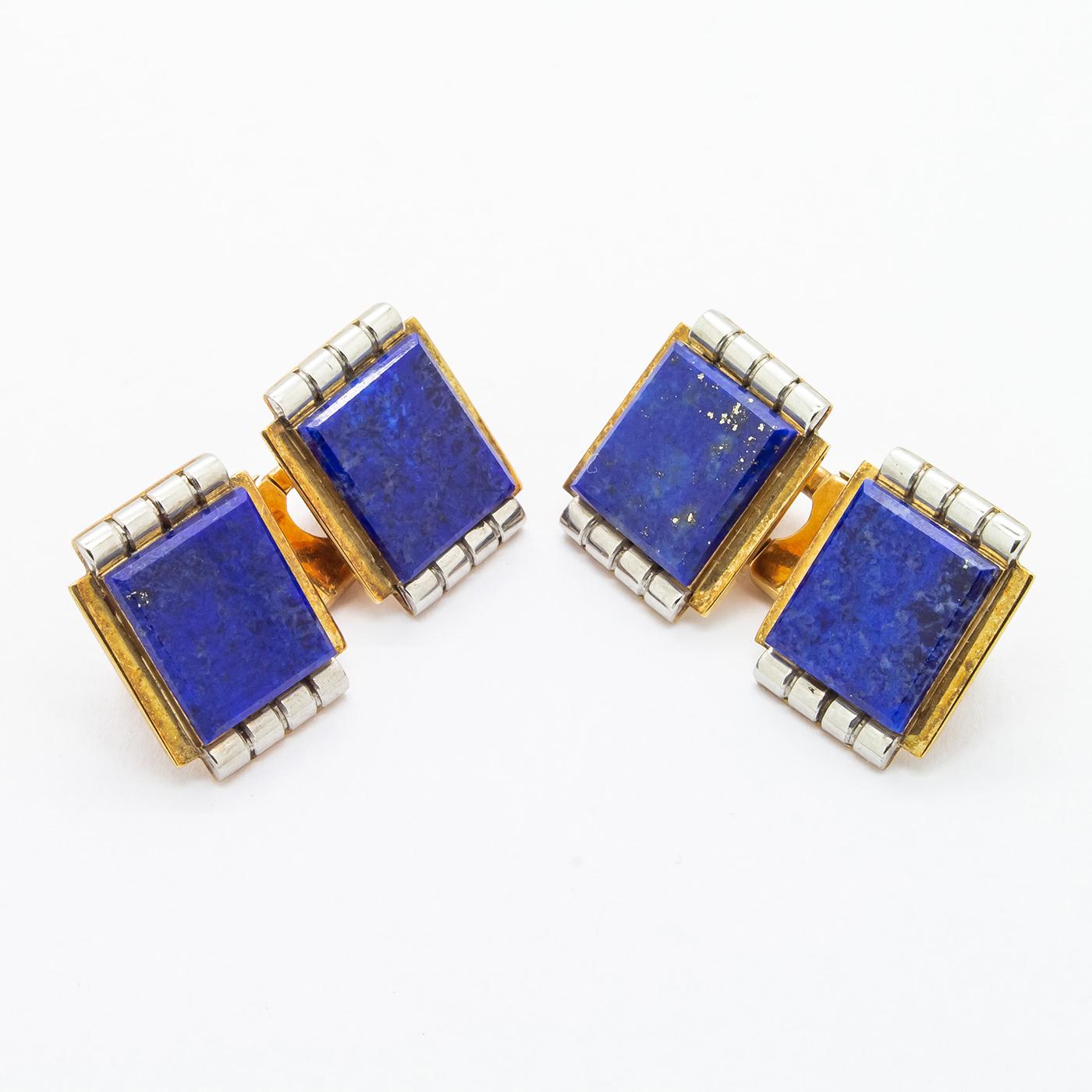 1930s Lapis Lazuli Two Color Gold Cufflinks In Good Condition In London, GB