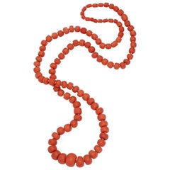 1930s  Large And Smooth 600 Carats Natural Color Coral Necklace