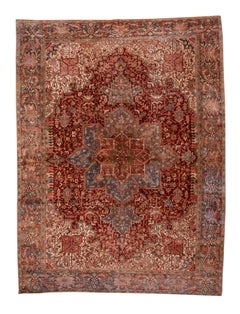 1930s Large Antique Persian Heriz Carpet with Warm Tones
