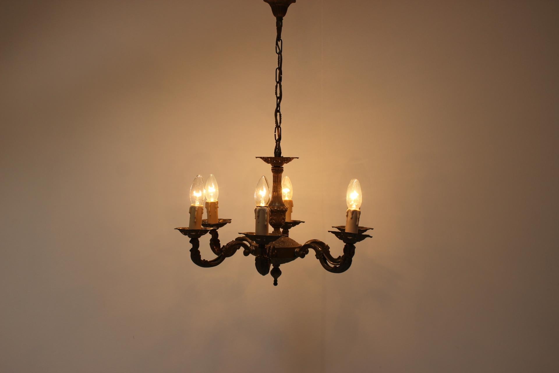 Brass 1930s Large Art Deco Chandelier, Czechoslovakia For Sale